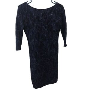 Zara trafaluc dark blue and silver metallic lace open back evening dress M